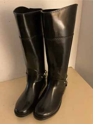 Michael Kors women Glossy Black Tall MK Logo Fulton harness Rain Boots US 8 thumbnail 3