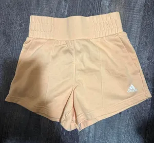 Adidas size xs high‎ waisted peach shorts with white logo thumbnail 1
