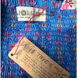 Natural Life Blue Floral Boho Sun Dress Smocked Back Mini XS NWT thumbnail 3