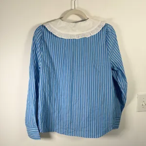 J Crew Ruffle Collar Poplin Shirt Blue Stripe Preppy Office 100% Cotton Womens 8 thumbnail 9