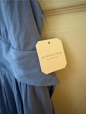 Altar'd State Dusty Blue Tie Shoulder Maxi Dress thumbnail 2