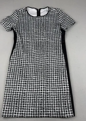 Reed Scuba Shift Dress L Black White Geometric Short Sleeve Career Mod thumbnail 1