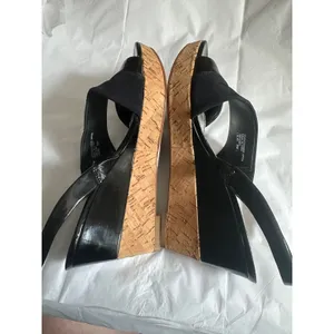 Franco Sarto Blink Black Patent Leather Cork Wedge Slingback Sandals Women 8M thumbnail 2