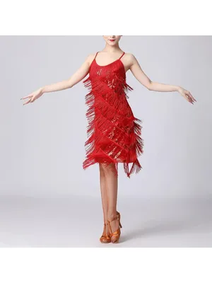 Women Salsa Latin Dance Dress Sequin Tassel Fringe Flapper Dress 1920s Costume S thumbnail 5