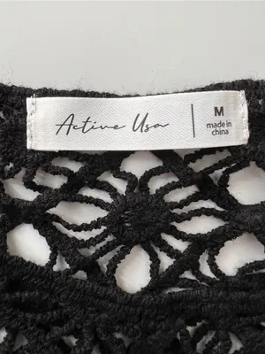Active USA Black Crochet Lace Crop Top Size M Sheer Boho 100% Cotton thumbnail 4
