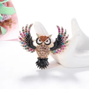 Women's Colorful Rhinestone Owl Brooch Pin thumbnail 1
