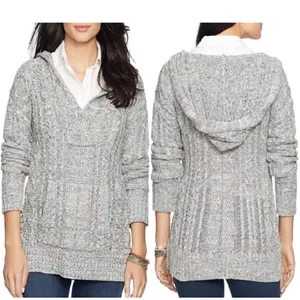 Lauren Ralph Lauren Cable Cotton Hooded Poncho Sweater Size Small NWT thumbnail 2