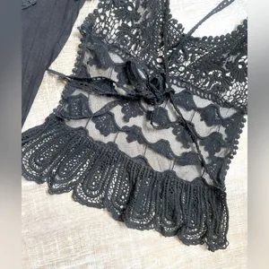 Y2K Vintage Black Crochet Lace Cami Tank Top Fairy Grunge Whimsigoth Festival thumbnail 5