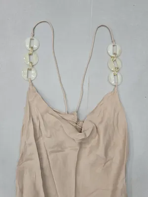 Zara Beige Maxi Slip Dress with Disc-Strap Detail Size XL thumbnail 3