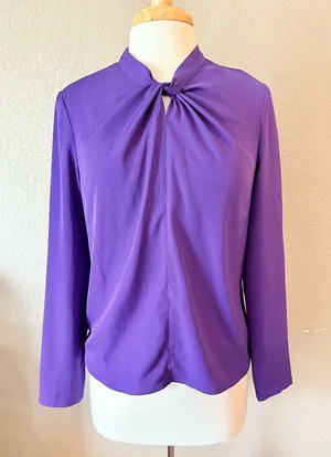 Mastina Purple Twist Neck Blouse Size 36 Y2K Long Sleeve Office Top thumbnail 1