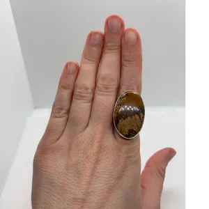 Vintage‎ Sterling Silver 925 Picture Jasper Oval Statement Ring Size 7 13.58g thumbnail 7