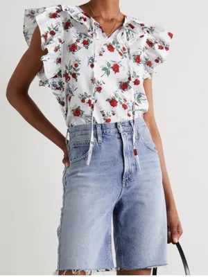 See By Chloe White Dita Floral Ruffle Tie-Neck Blouse thumbnail 1