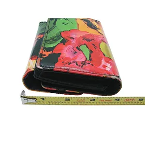 Safe Keeper Tri-fold Faux Wallet Pink Green Yellow Floral Details Black Interior thumbnail 11