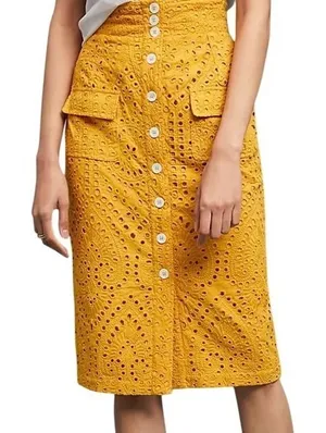 NWT Tracy Reese x Anthropologie Sunshine Eyelet Pencil Skirt Button‎ Front Sz 14 thumbnail 1
