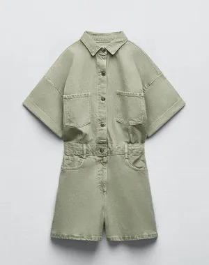 romper jumpsuit denim jeans olive green thumbnail 10