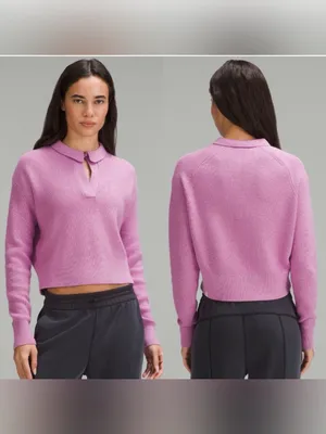 Lululemon Collared Merino Wool-Blend Sweater Dahlia Mauve SZ medium thumbnail 2