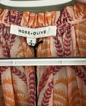 Rose & Olive Orange Leaf Print Short Sleeve Top Size S thumbnail 3