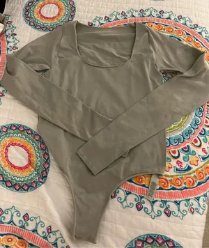 SKIMS Long-Sleeve Scoop Neck Bodysuit in Sage thumbnail 1