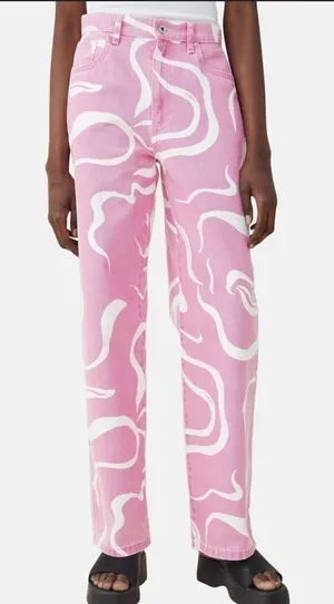 Cotton On Pink and White Swirly Loose Straight Jeans 4 thumbnail 1