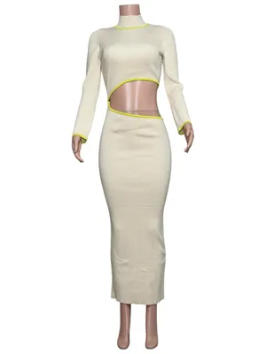 BAOBAB Kayda Cut-Out Long Sleeve Knit Maxi Dress, Vanilla/Lime, Large thumbnail 5