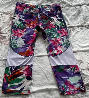 Floral Multicolored Adjustable Waist Back Pocket Capri Leggings, size L thumbnail 13