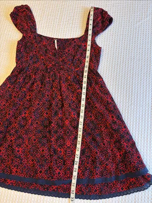 FREE PEOPLE Tabitha Smocked Mini Dress MEDIUM Red Navy Blue Floral thumbnail 13
