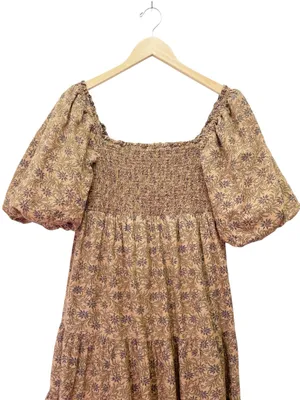 A Loves A Brown Floral Smocked Puff Sleeve Tiered Midi Dress Large Cottagecore thumbnail 4