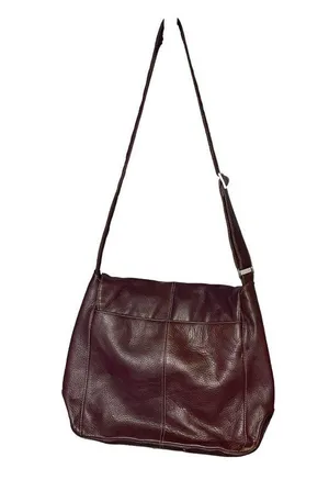 Levenger Shoulder Bag Large Medium Maroon Burgundy Fold Over Chic Purse Saddle thumbnail 2