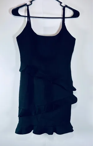 Hello Molly Black Ruffle Bodycon Mini Dress Adjustable Straps Size S thumbnail 6