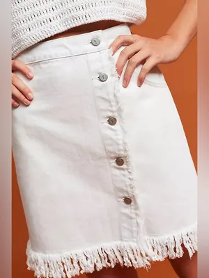 Anthropologie / Pilcro | Denim Fringe Skirt, White, 6P thumbnail 2