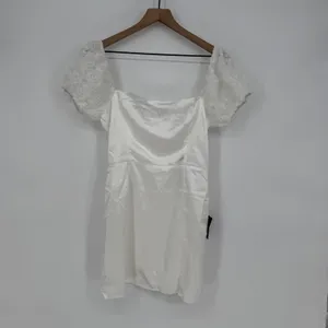 Lulus Precious Enchantment White Satin Floral Puff Sleeve Mini Dress‎ Size S thumbnail 3