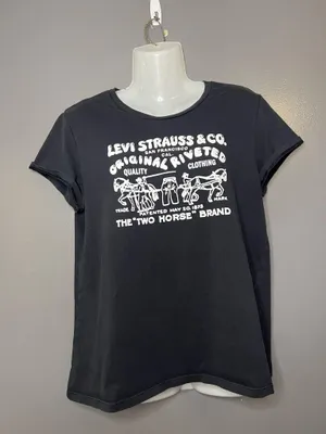 Levi's Shirt Womens Large Black Levi Strauss Two Horse Graphic Tee Top Logo thumbnail 2