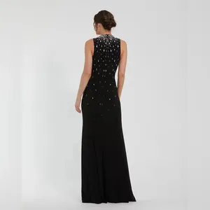 MAC DUGGAL 2260 Black High Neck Sleeveless Beaded Jersey Fitted Gown Size 6 thumbnail 5