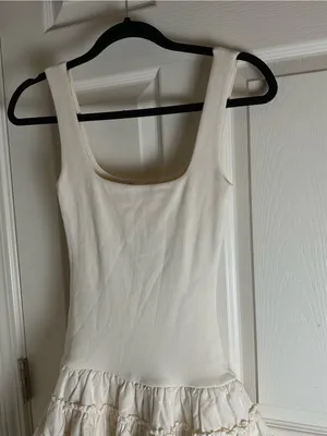ZARA Cream Ribbed Knit Drop Waist Tiered Ruffle Mini Dress Small Balletcore thumbnail 4