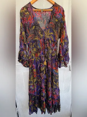 Anthropologie Purple Multi Floral summer Tie-Waist Maxi Dress thumbnail 2