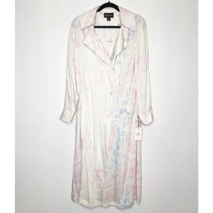 NWT Something Navy Tie Dye Trench Coat Duster Jacket Pink Blue Size XS thumbnail 3