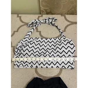 Cupshe Chevron Halter Bandeau & Multi Way Tummy Control Midkini Set, size large thumbnail 10