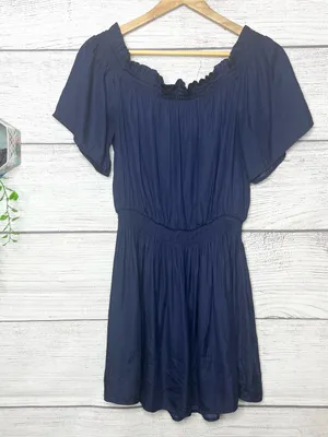 DO+BE Navy Blue Off Shoulder Keyhole Neck Short Sleeve Mini Dress Size Large thumbnail 7