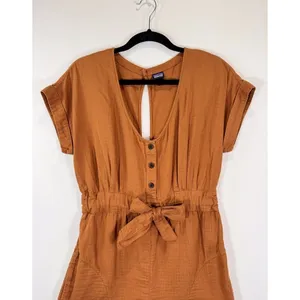 Patagonia Womens Romper Brown V Neck Organic Cotton Gauze Playsuit Tie Bow XS thumbnail 7