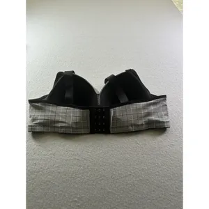 Womens Full Coverage Push Up Bra Wide Strap Padded Plunge Gray Black Plaid Large thumbnail 3