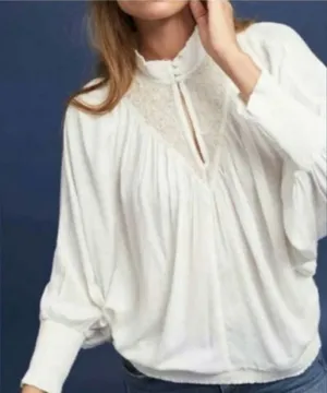 Anthropologie Feather‎ Bone Ivory Embroidered Edda Dolman Sleeve Blouse Size: XS thumbnail 1