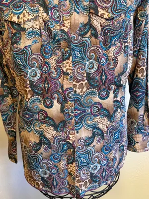 🐂🐂🐂BOGOHO🐂🐂🐂Ariat Tan Paisley Print Pearl Snap LS Shirt-Large thumbnail 3
