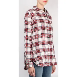 Jenni Kayne‎ Sequoia Plaid Cotton Button Down Shirt Red Cream S thumbnail 5