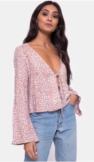 Motel Rocks Merida Blouse In Leopard‎ Spot - Pink M $52 thumbnail 1