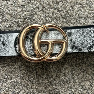 Gold Double-Ring Snake Print Women's Waist Belt - Black & Gray thumbnail 2
