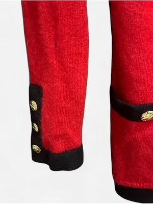 Vintage 100% Cashmere Red Cardigan Black Trim Gold Buttons Small thumbnail 8