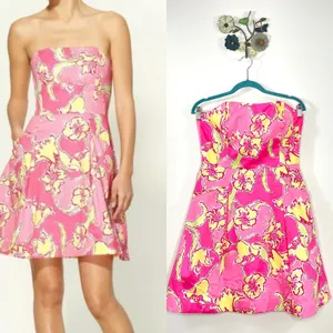 Lilly Pulitzer Day Lilly Hotty Pink Day Dress Pockets Strapless Size 6 A Line thumbnail 2