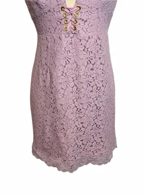 VINTAGE VICTORIA’S SECRET Lavender‎ Lace Mini Bodycon Dress, Medium thumbnail 3