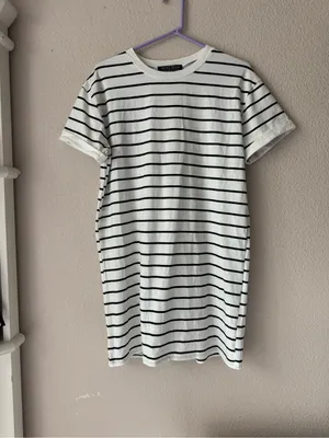 Honey Peach Striped Crewneck Tee - Black & White thumbnail 2