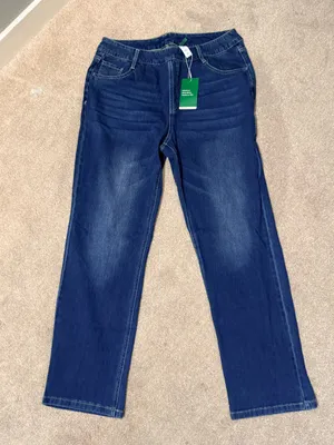 Halara Dark Medium Wash Straight Leg Pull On Elastic Waist Jeans Size XL thumbnail 2